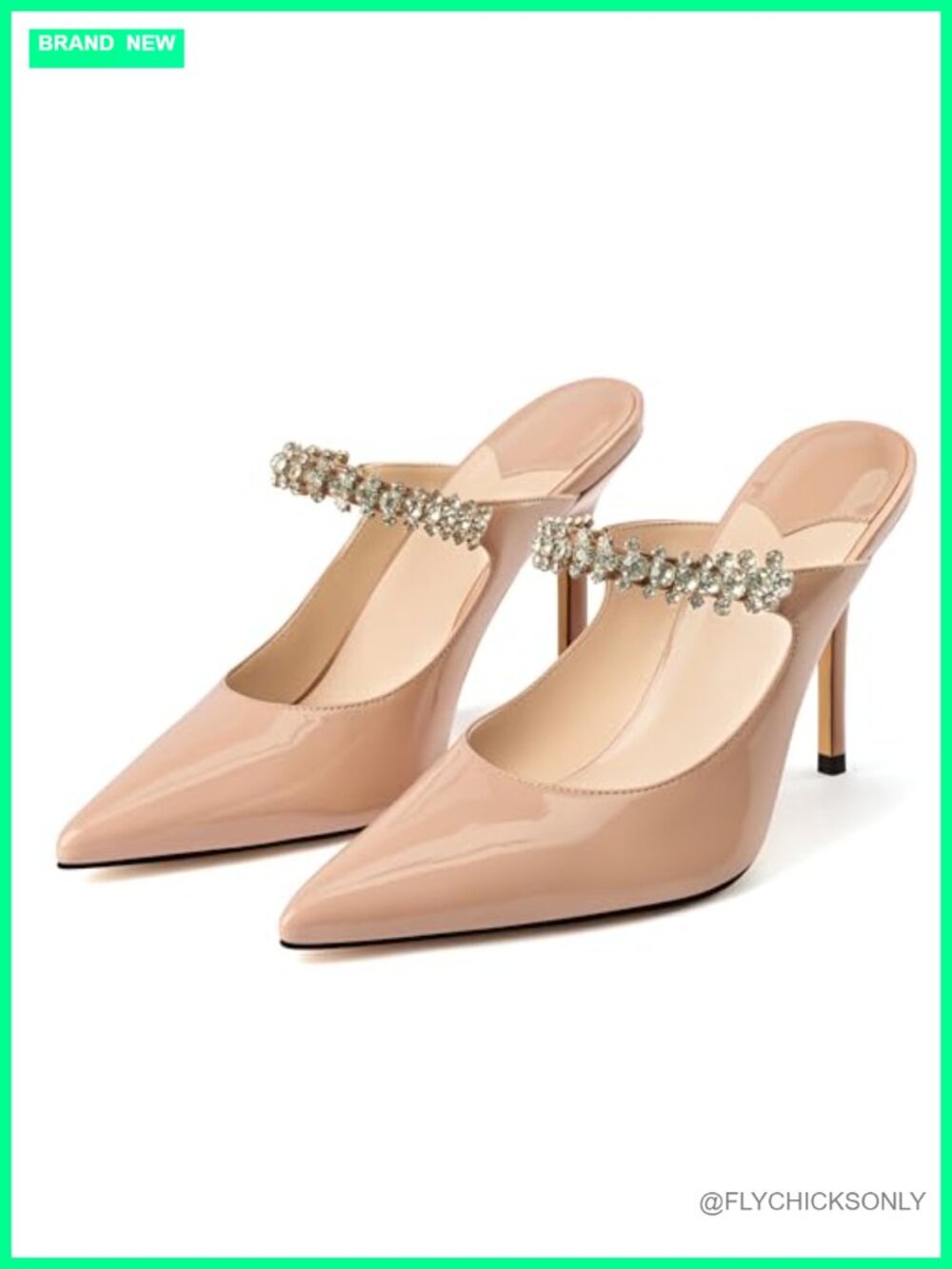 Heeled Mules Pointed Toe Stiletto Rhinestone Party Wedding Sandals